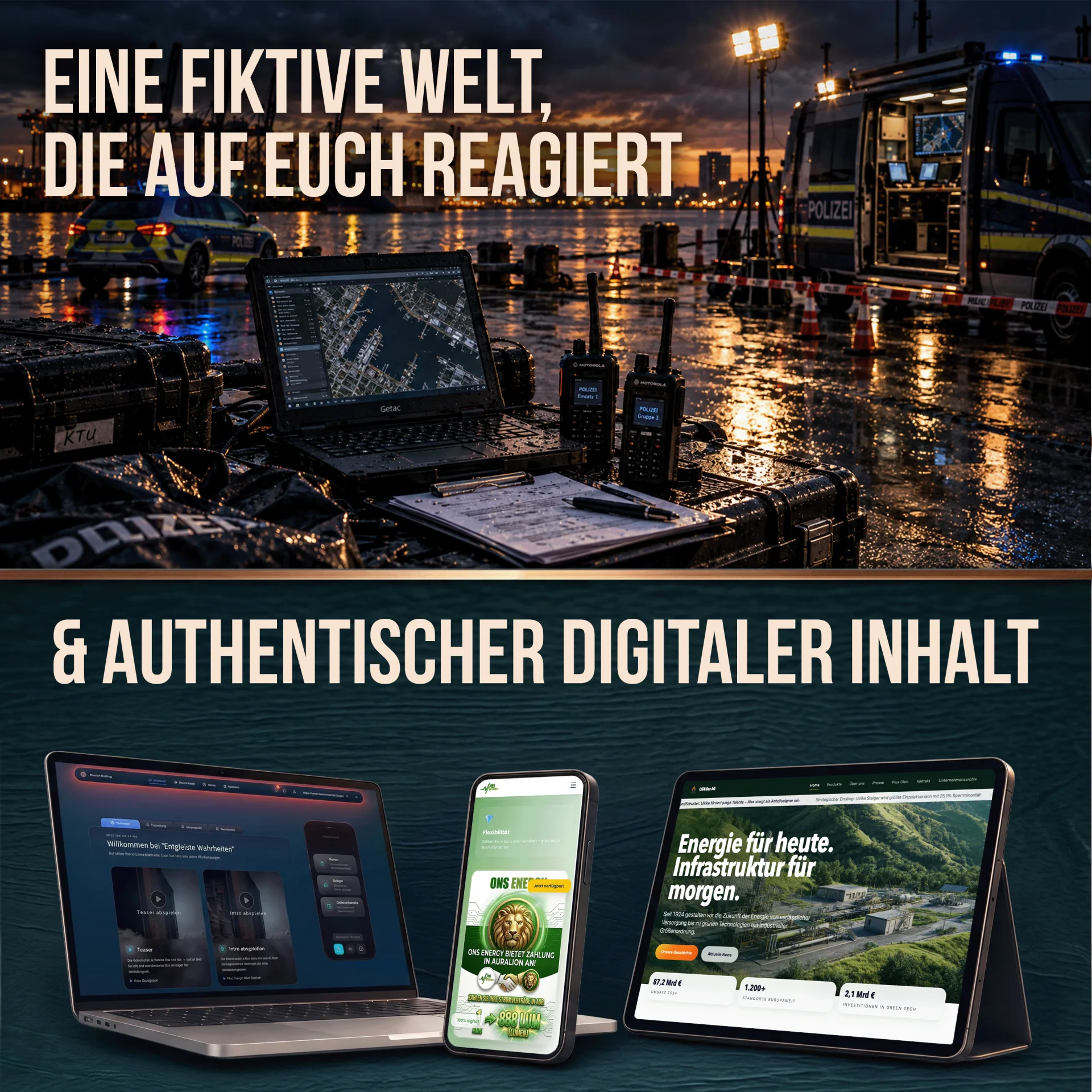 Eine fiktive Welt, die auf euch reagiert, mit authentischen digitalen Inhalten