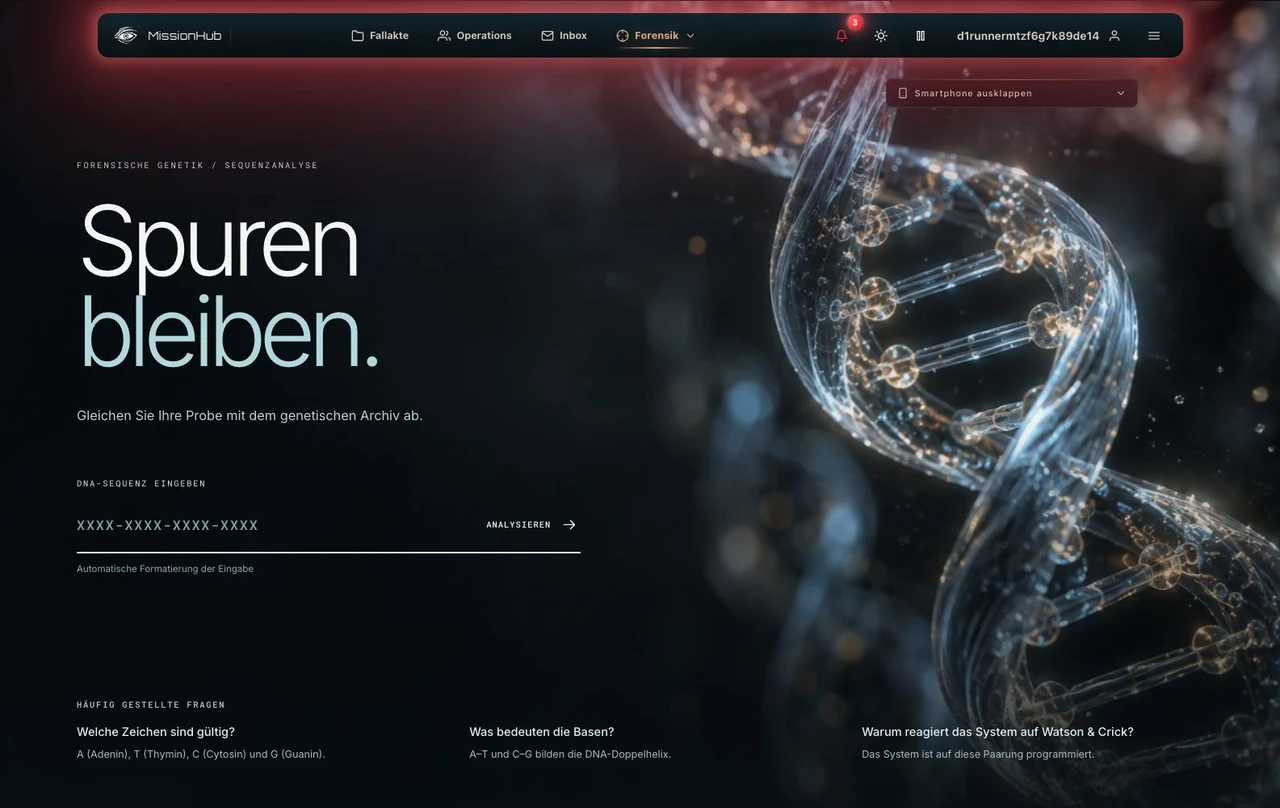 Originalansicht der DNA-Analyse im MissionHub mit leerem Eingabefeld
