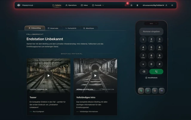 MissionHub mit Fallbriefing und digitalen Werkzeugen