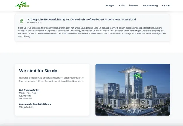 Die Firmenwebseite ONS Energy als digitaler Rechercheort